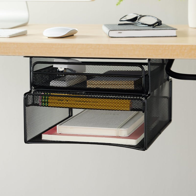 Safco 3244BL Onyx Mesh Deluxe Under Desk Hanging File & Paper Organizer, Black, Steel Construction, 2 Compartments, Tabletop or Desktop. Perfect for Home, Office & Classrooms, Black - Image 2